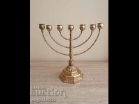 Large solid Jewish bronze menorah candle holder!