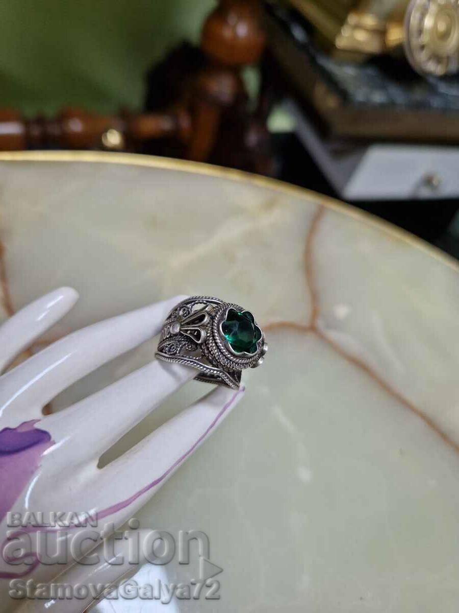Antique silver ring with filigree