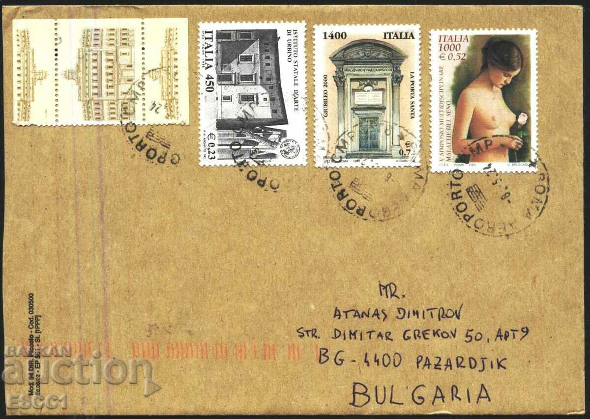 Traveled envelope with Architecture 1999 stamps from Italy