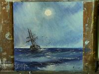 Θαλασσογραφία ελαιογραφία - Seascape - Ship on the horizon
