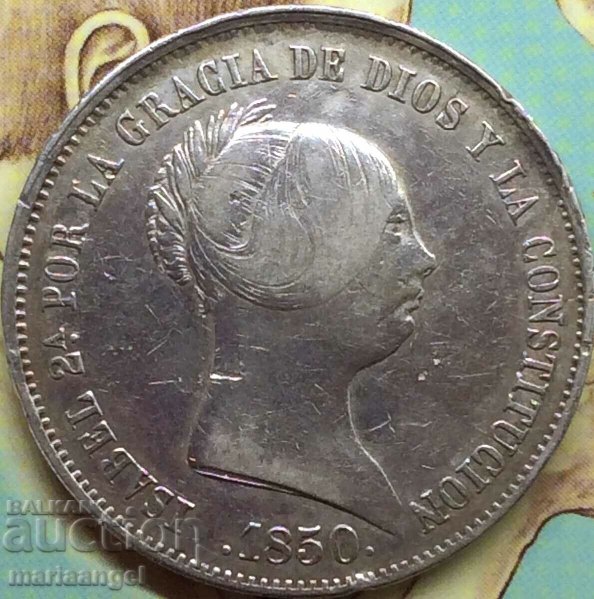 Spania 20 Reales 1850 Thaler Isabel II 26y 37mm RARE!!!