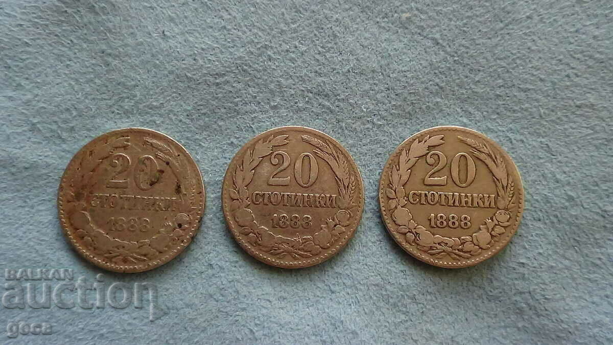 20 cents 1888 - 3 pieces 20 cents 1888 - 3 pieces