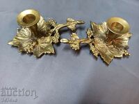 2 Bronze candlesticks with grape leaf ornaments