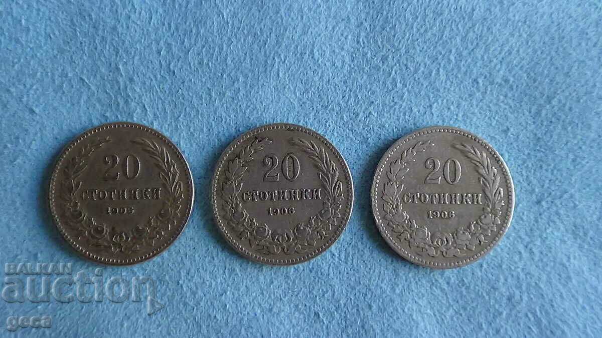 Auction 20 cents 1906 - 3 pieces Auction 20 cents 1906 - 3 pieces