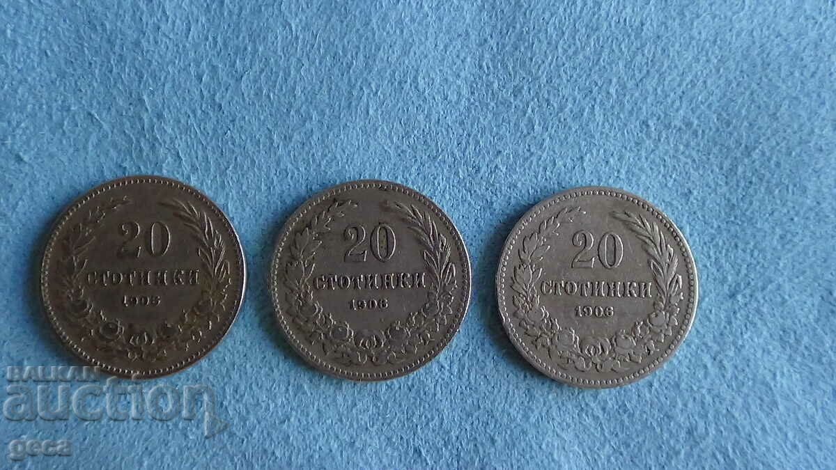 20 cents 1906 - 3 pieces 20 cents 1906 - 3 pieces