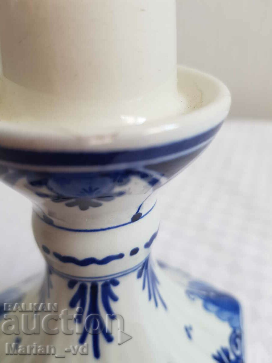 Auction Signed old porcelain candle holder Auction Signed old porcelain candle holder