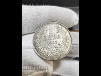1913 Monedă 2 Lev Ferdinand Argint Argint Bulgaria