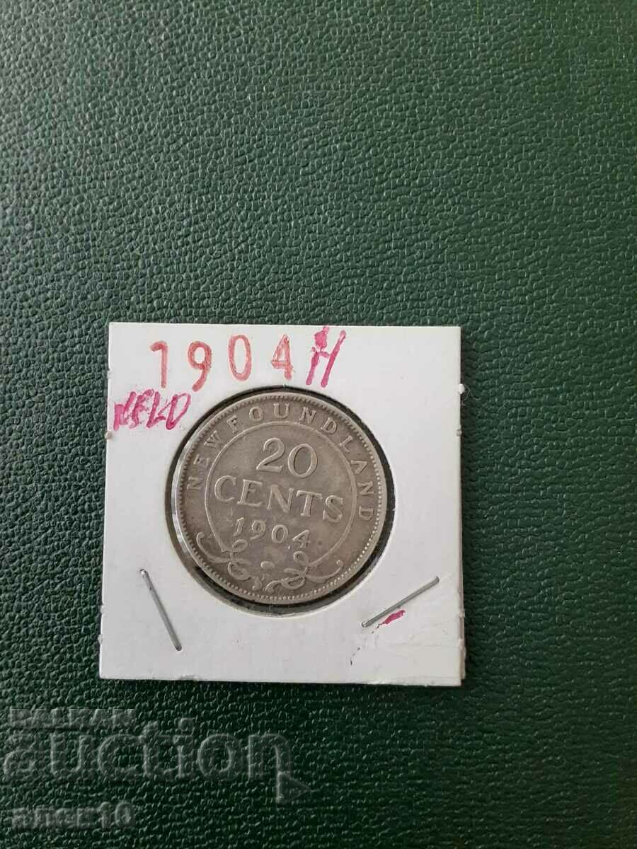 Нюфаундленд  20  цент  1904