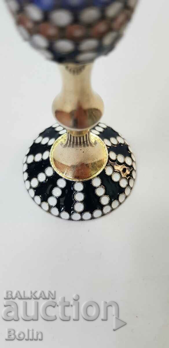 Auction  Rare Russian Silver Cup, 916 Enamel Vodka Cup
