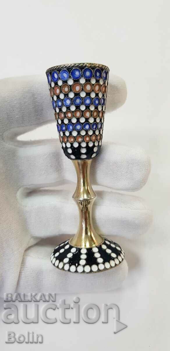 Rare Russian Silver Cup, 916 Enamel Vodka Cup - 5