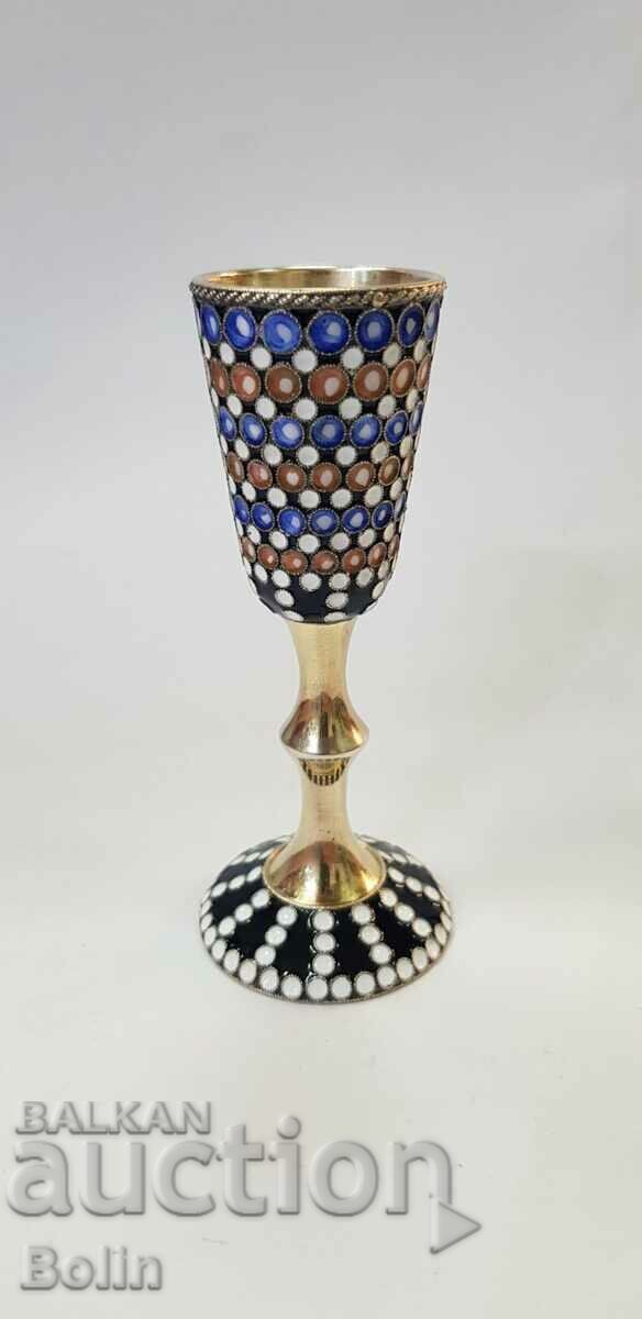 Cupa Rusă de Argint Rară, Cupă Vodcă Email 916