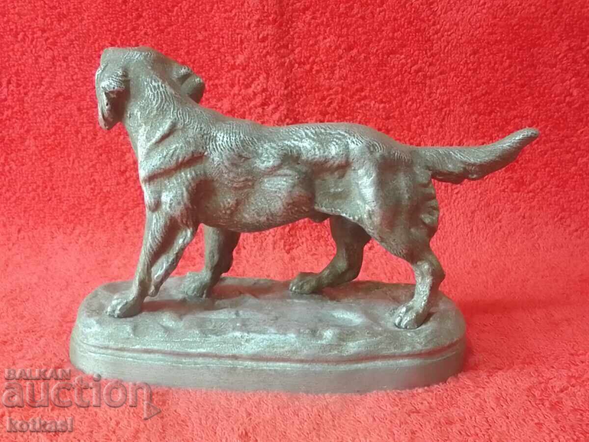 Delivery of Old metal aluminum figure of a Dog pedestal marking