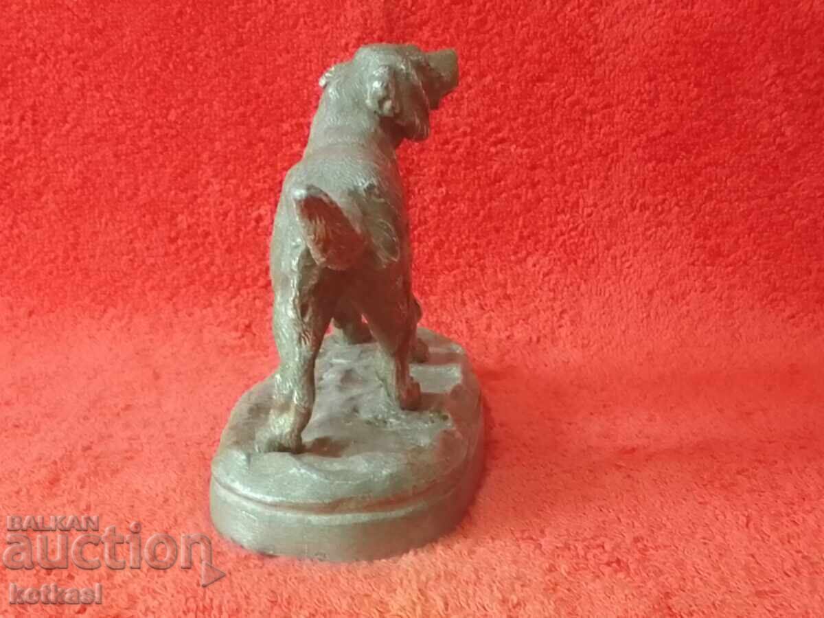 Veche figură din aluminiu din metal a unui marcaj de piedestal de câine - 5