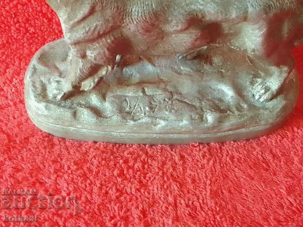 Veche figură din aluminiu din metal a unui marcaj de piedestal de câine - 6