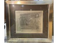 Georges Papazov-"Composition"-frotage-signed-framed