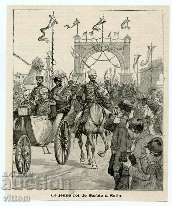 Prince Ferdinand and the Serbian King in Sofia 1897 arch engraving
