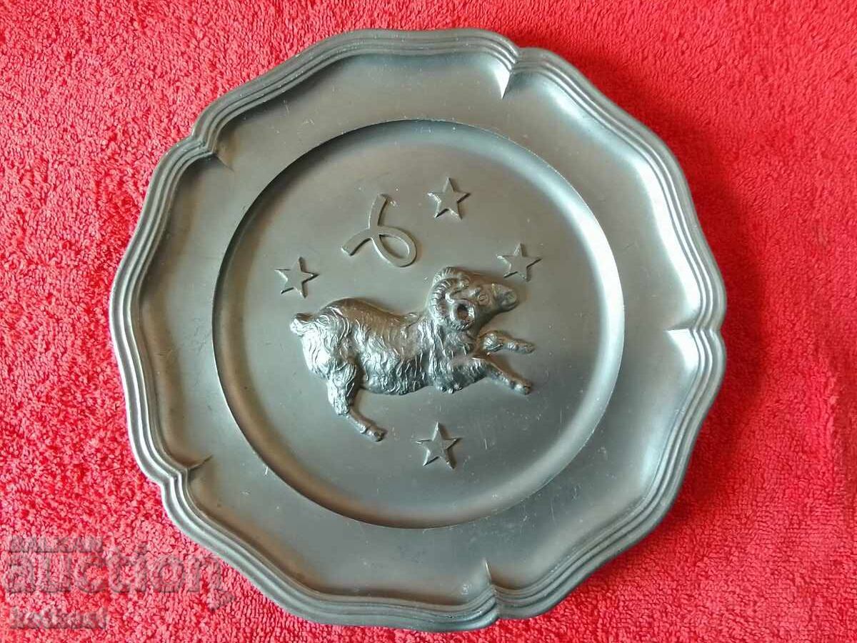 Solid metal plate wall plaque Aries Sign Marked
