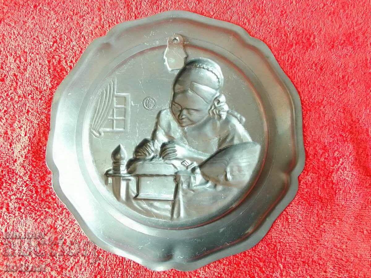 Old Massive Metal Plate Marked Germany Woman Seamstress - 5 Old Massive Metal Plate Marked Germany Woman Seamstress - 5