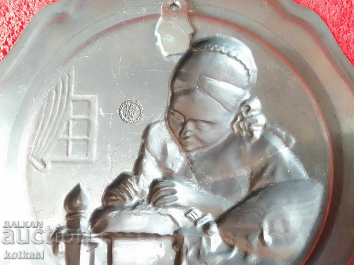 Old Massive Metal Plate Marked Germany Woman Seamstress - 6 Old Massive Metal Plate Marked Germany Woman Seamstress - 6