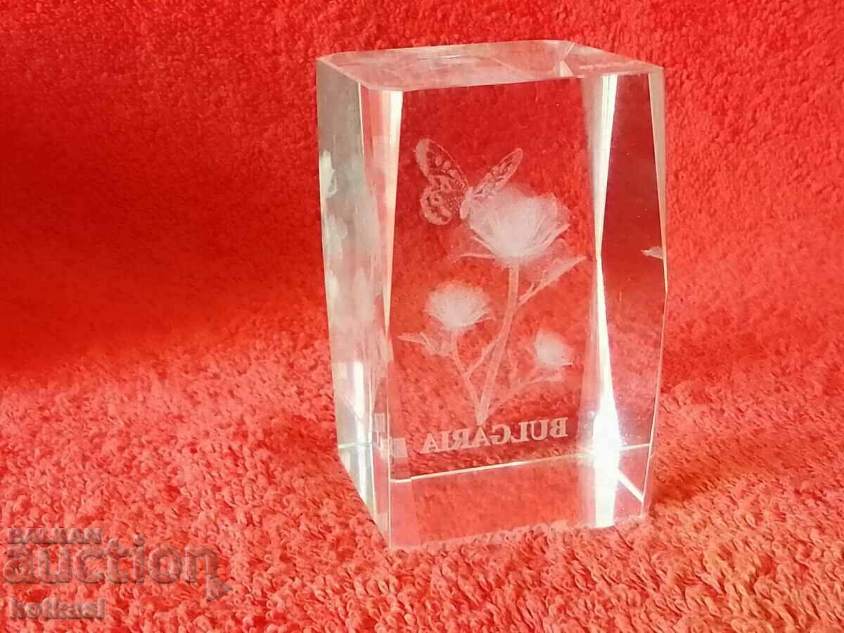 Auction Old glass crystal souvenir Bulgaria land of roses Box Auction Old glass crystal souvenir Bulgaria land of roses Box