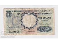 Malaya and Borneo 1 Dollar 1959 Pick 8a Ref 5916