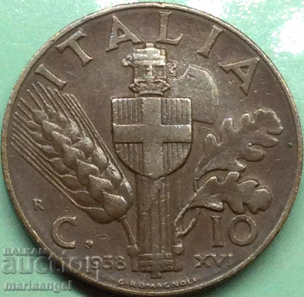 10 чентесими 1938 Италия фашизм Виктор Емануел III бронз