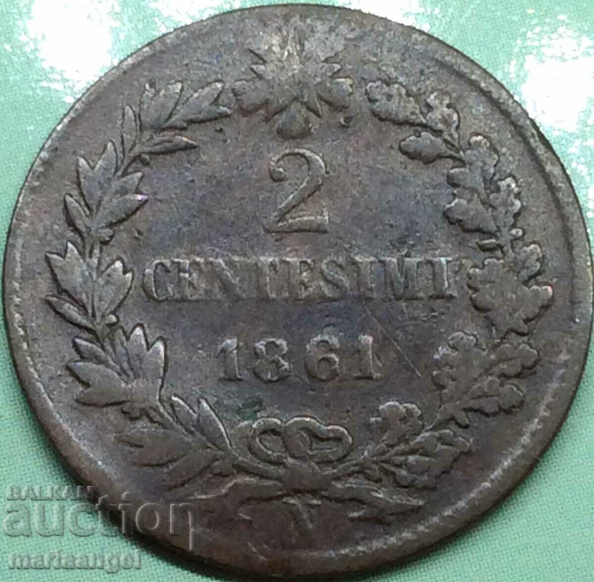 2 centesimi 1861 Italy M - Milan
