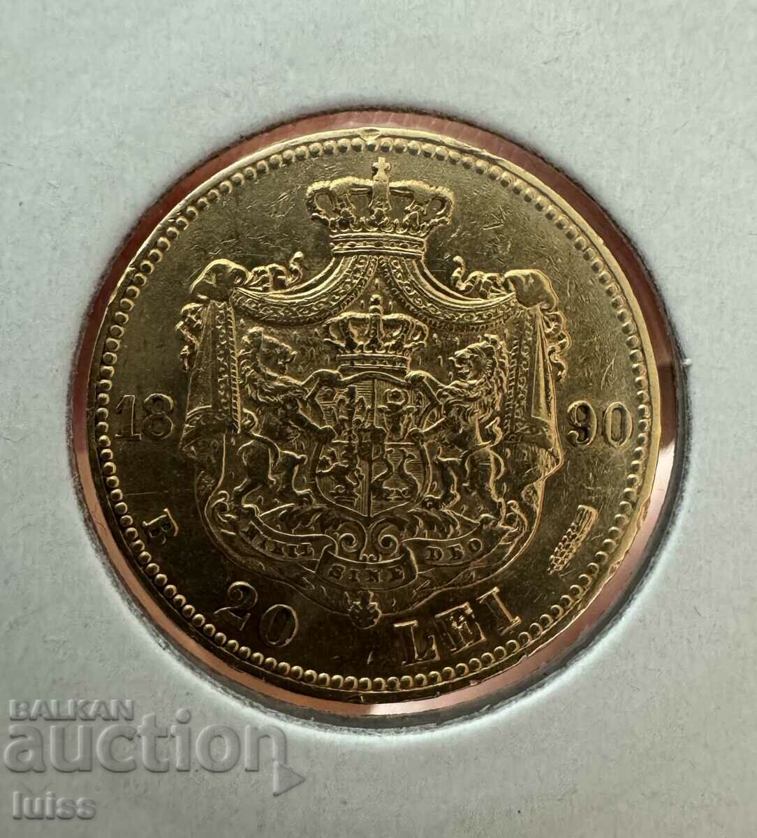 Златна Монета Румъния 20 Леи 1890г. Карол I