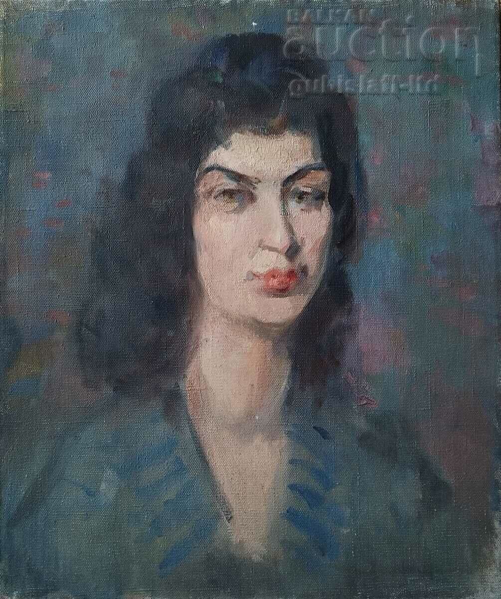 Картина, дамски портрет, худ. Д. Македонски (1914-1993)