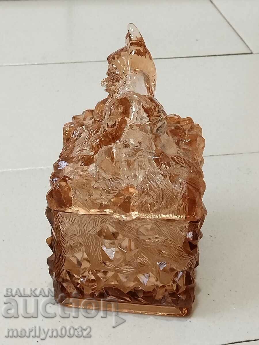 Auction Old glass sugar bowl with dwarf bonbonniere figure Auction Old glass sugar bowl with dwarf bonbonniere figure