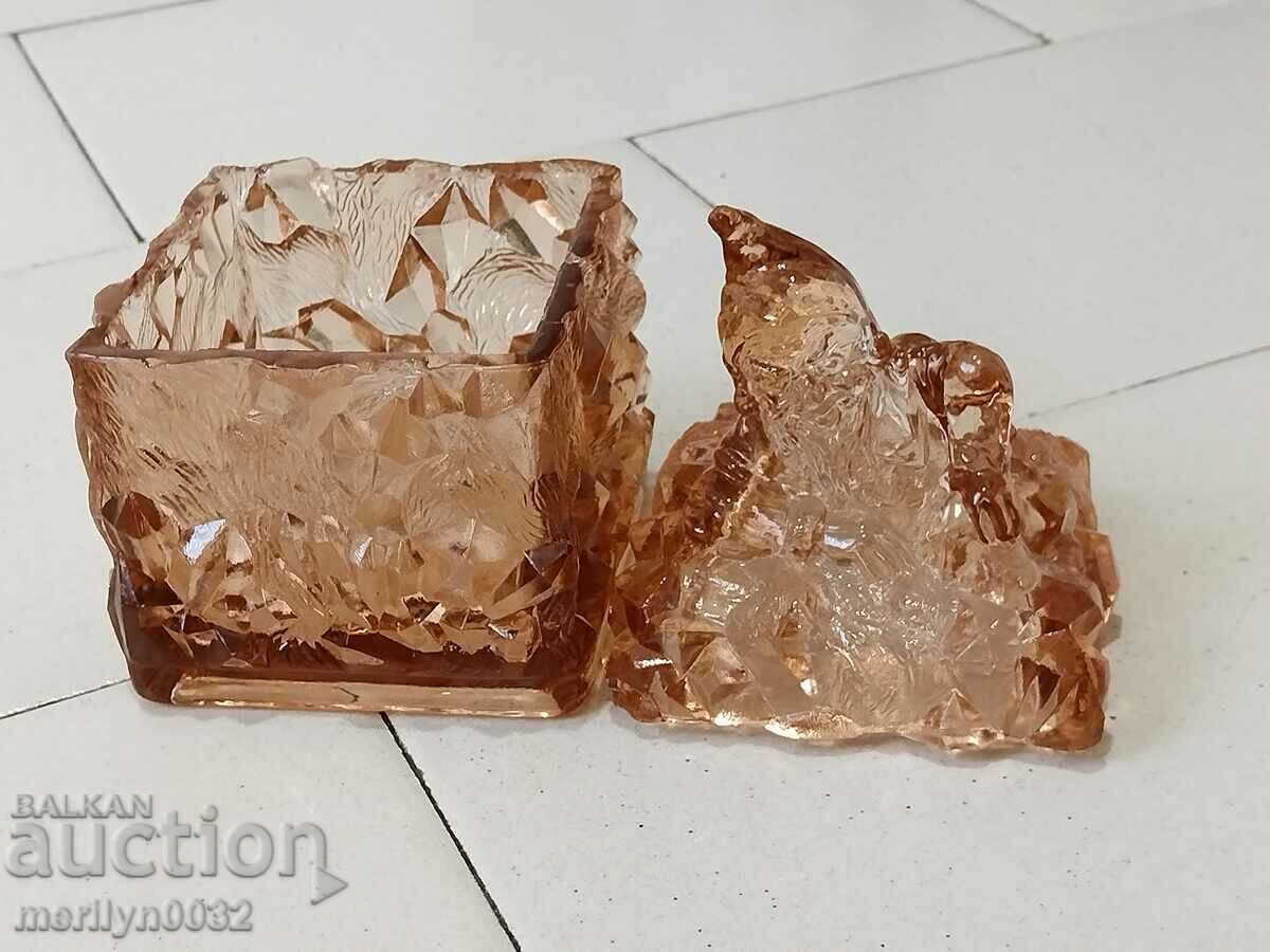 Delivery of Old glass sugar bowl with dwarf bonbonniere figure Delivery of Old glass sugar bowl with dwarf bonbonniere figure