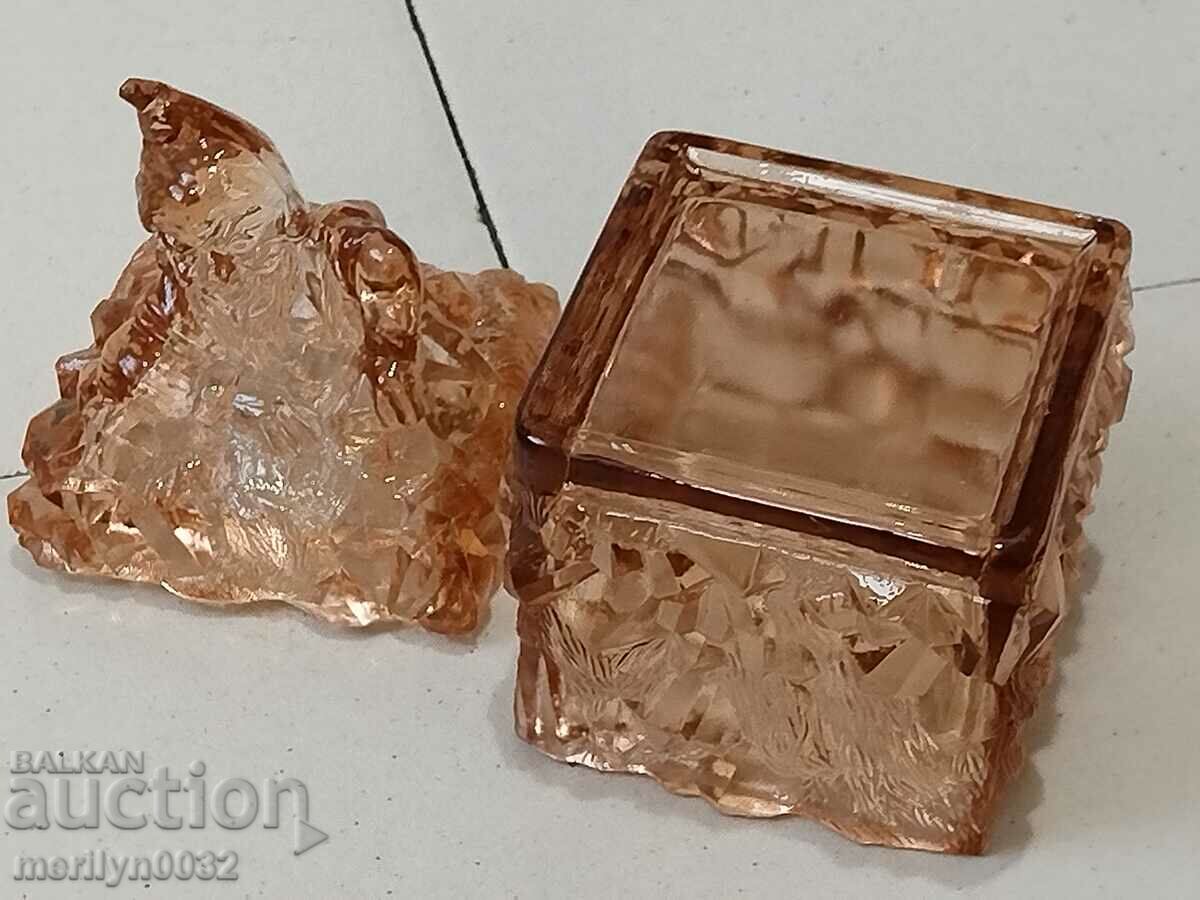 Old glass sugar bowl with dwarf bonbonniere figure - 5 Old glass sugar bowl with dwarf bonbonniere figure - 5