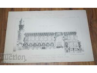 1895 Γαλλία Αρχιτεκτονική λιθογραφία της εκκλησίας του παρεκκλησιού