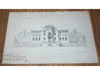 1895 Франция Архитектурна литография на Замък къща