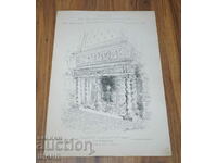 1895 France Architectural lithograph of fireplace