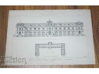 1895 Franța Litografia arhitecturală a unui palat castel