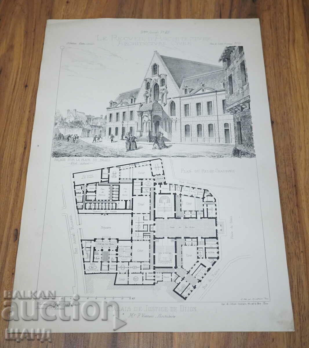 1895 France Architectural lithograph of a villa house
