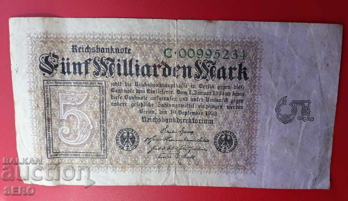 Bancnotă-Germania-5.000.000.000 de mărci 1923-o singură față