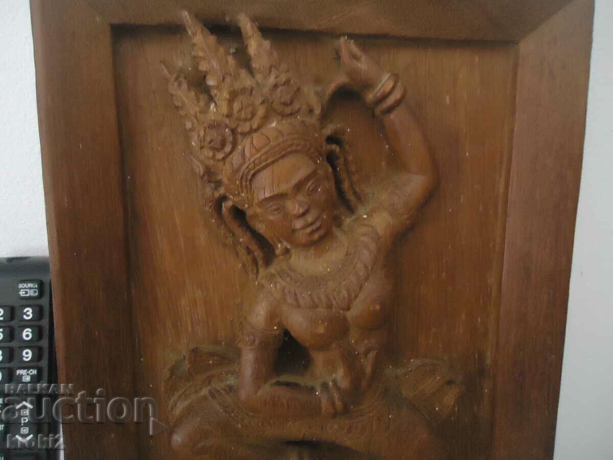 Παλιά ξυλογλυπτική φιγούρα πάνελ Ινδός θεός
