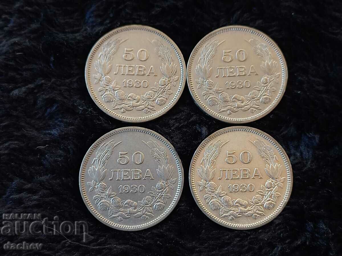 Lot de 4 monede de argint de 50 BGN 1930