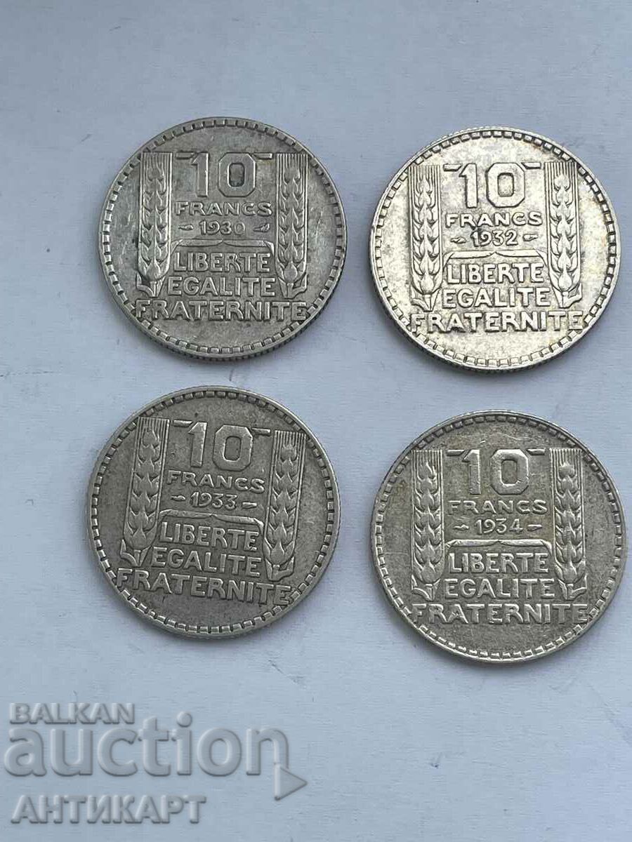 4 buc. moneda de argint 10 franci Franta 1930,32,33,34