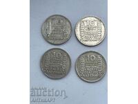 4 pcs. silver coin 10 francs France 1930,32,33,34