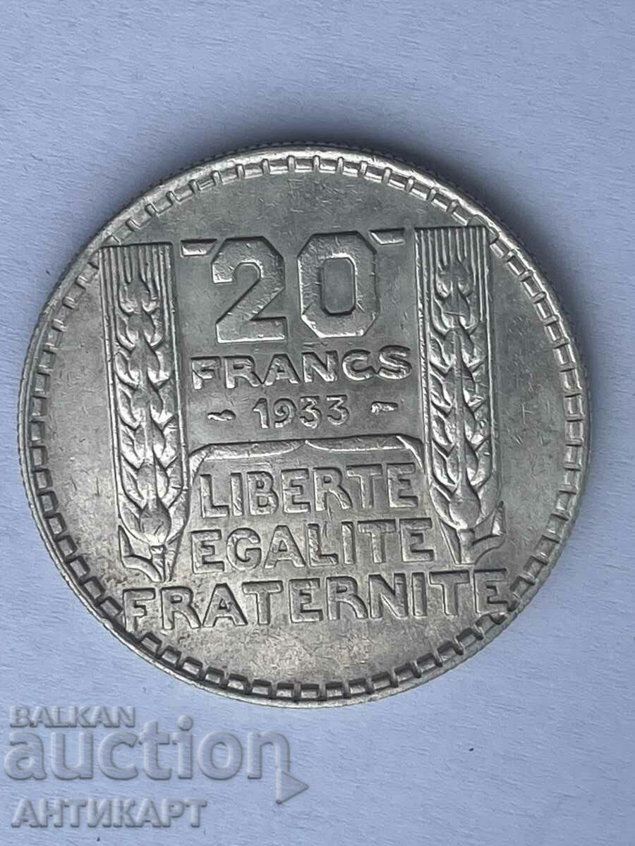 monedă de argint 20 franci Franța 1933 argint