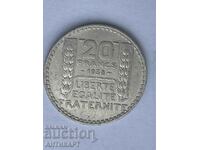 monedă de argint 20 franci Franța 1938 argint