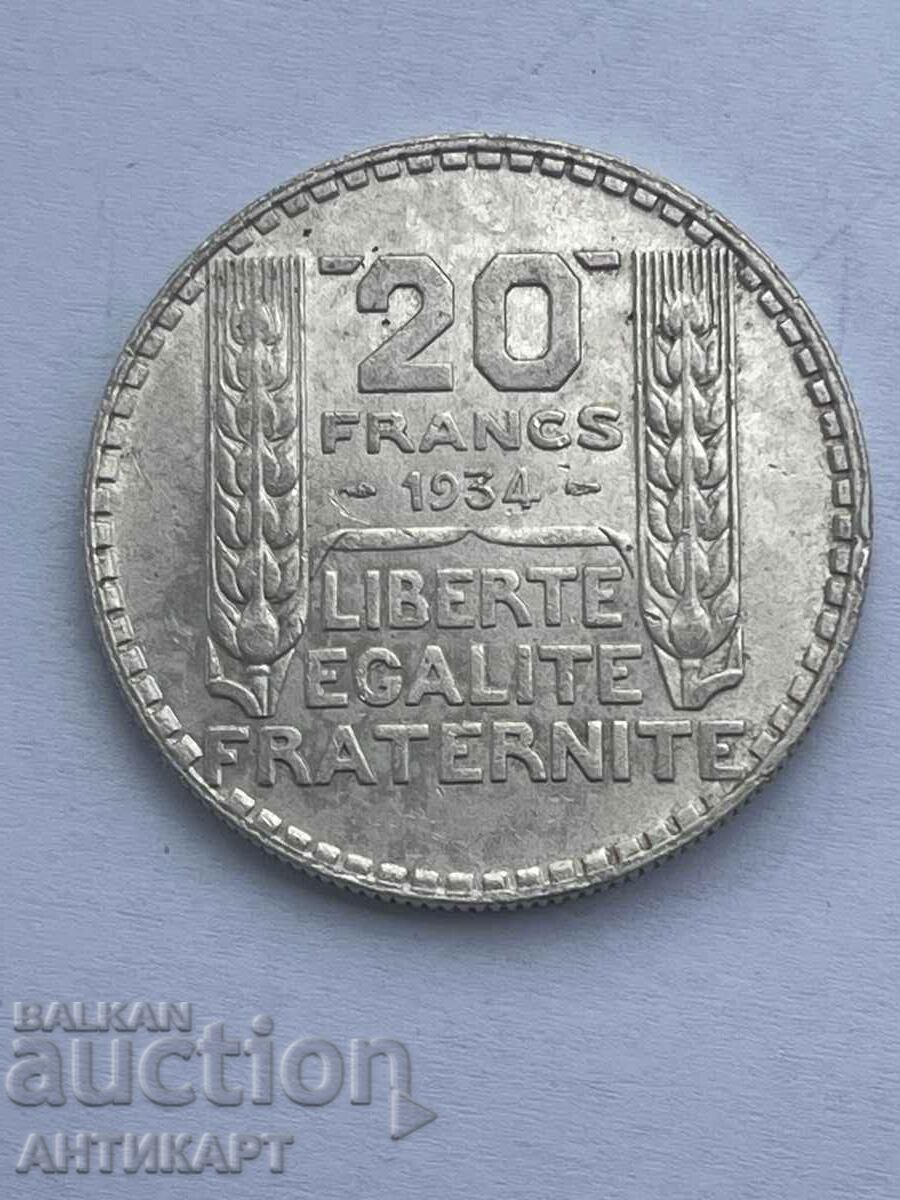 сребърна монета 20 франка Франция 1934 сребро