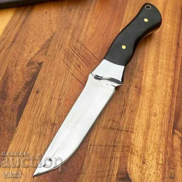 Дизайнерски нож DER HUNT- 7cr13mov; 98х220 ,абанос,кожа