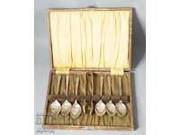 Old Set of silver plated spoons and ice tongs with box