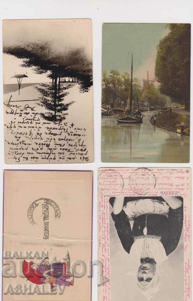 Nederland 4 Old Post card ταξίδεψε 1904-22