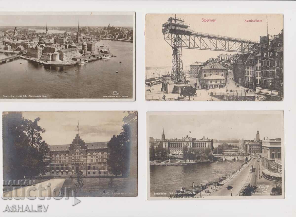 Швеция    4 Old Post card пътували 1912-36