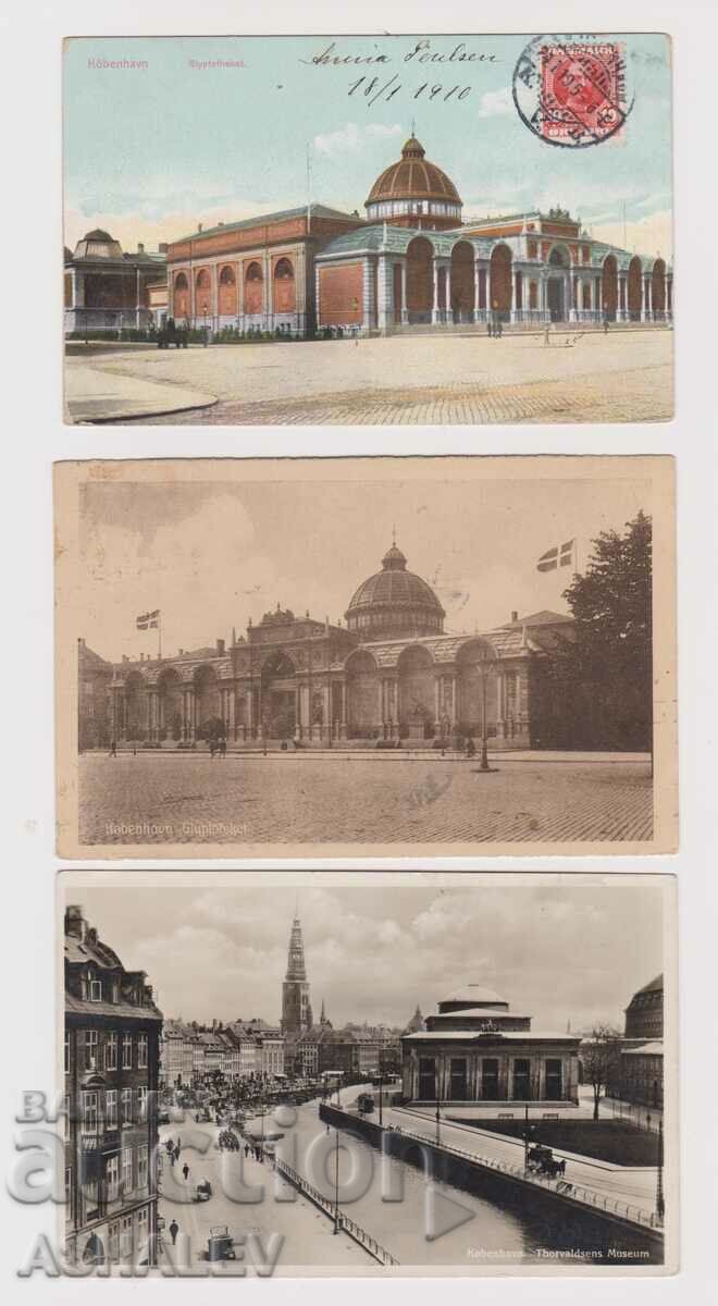 Danemarca 3 cărți poștale vechi călătorite între 1910-1937